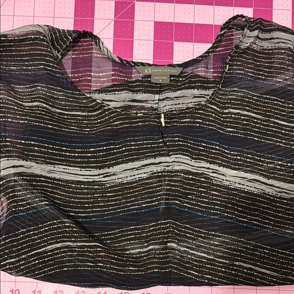 Armani Exchange Black and Blue Striped Blouse